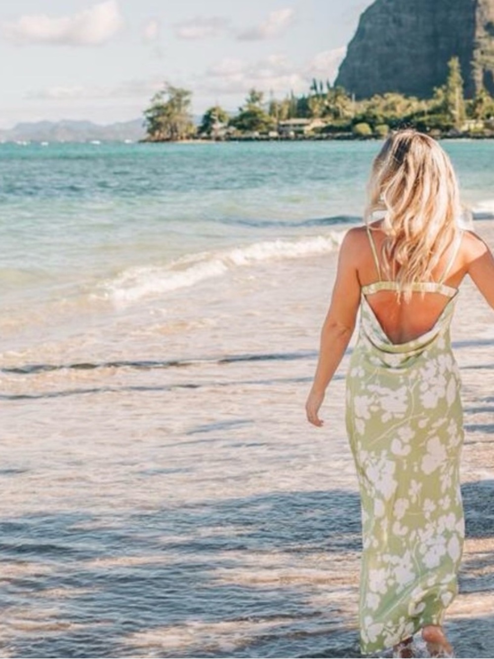 Abercrombie & Fitch Green and Cream Floral Slip Dress